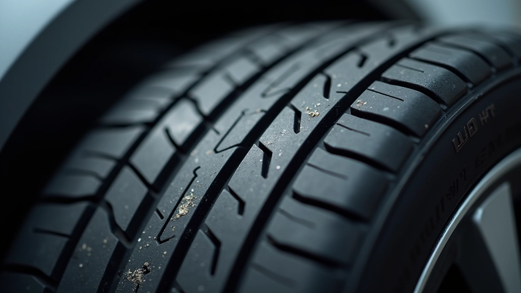 Close-up of tyre tread wear pattern showing uneven wearing on inner and outer edges