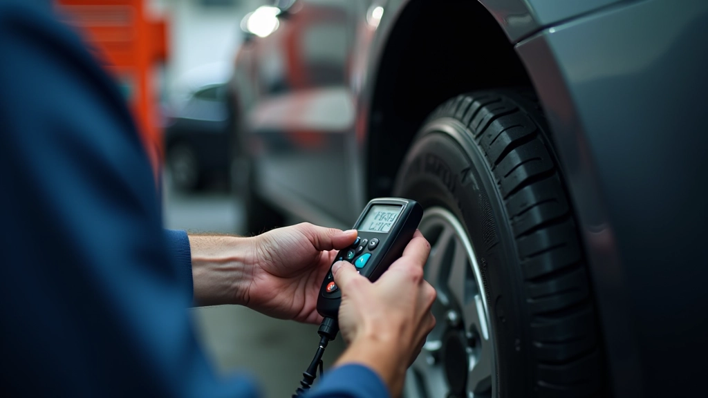 Tyre pressure gauge checking inflation