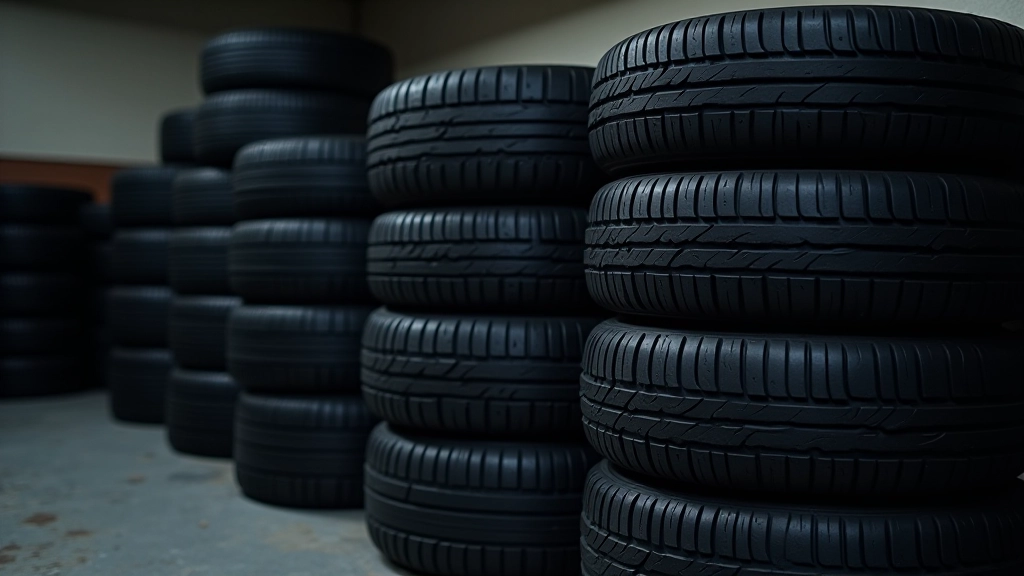 Stacked tyres in storage